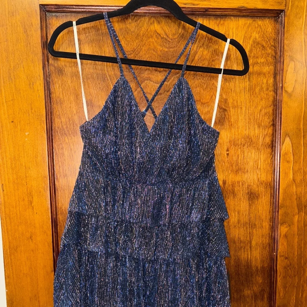 The Party's Tier Navy Organza Tiered Backless Mini Dress - Picture 3 of 6
